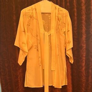 Silk, off white embroidered Floral Kimono